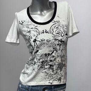 Graphic Print Short Sleeve Tee - Black and White